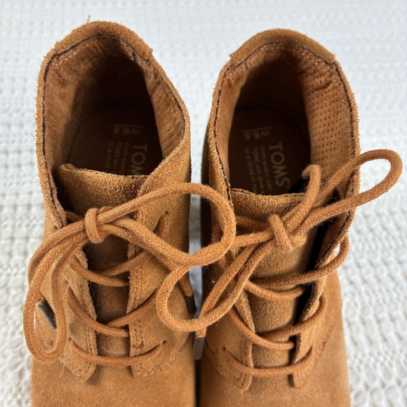Toms Lunata Boots Lace Up Heeled Ankle Booties Suede Tan 6.5 Neutral Boho - Picture 8 of 13